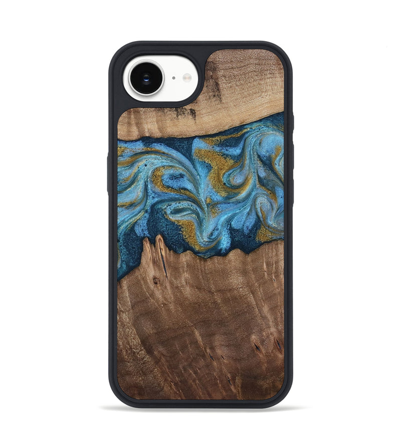 iPhone 16e Wood Phone Case - Alene (Teal & Gold, 812277)