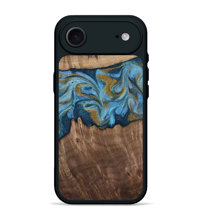iPhone 17 Air Wood Phone Case - Alene (Teal & Gold, 812277)