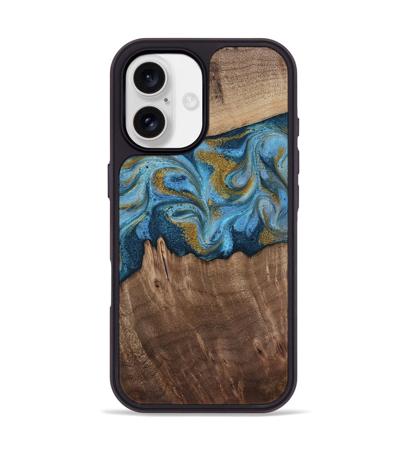 iPhone 17 Wood Phone Case - Alene (Teal & Gold, 812277)