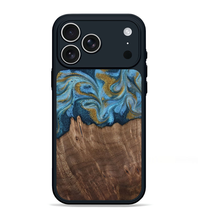 iPhone 17 Pro Max Wood Phone Case - Alene (Teal & Gold, 812277)