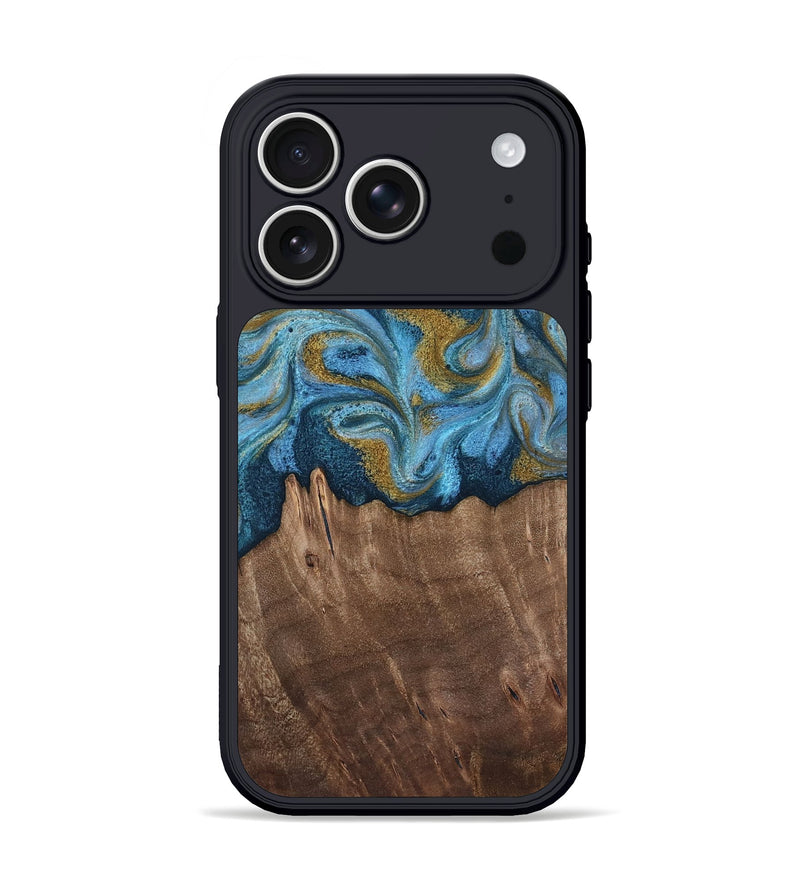 iPhone 17 Pro Wood Phone Case - Alene (Teal & Gold, 812277)