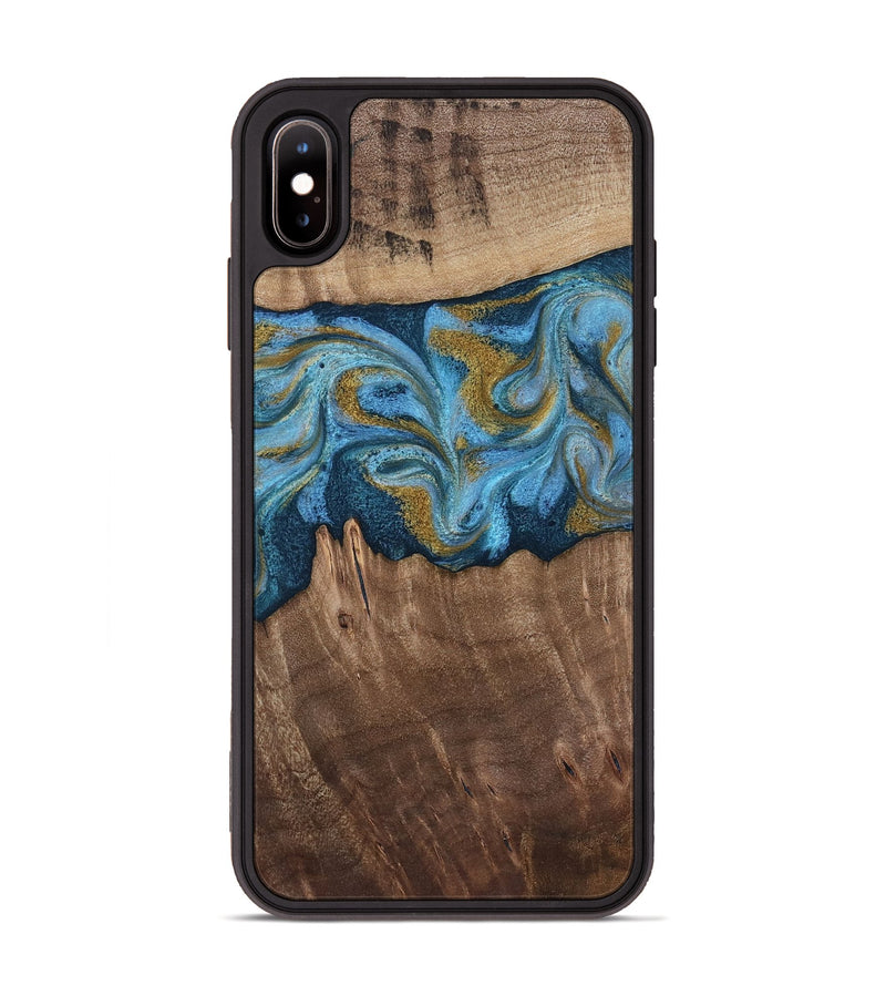 iPhone Xs Max Wood Phone Case - Alene (Teal & Gold, 812277)