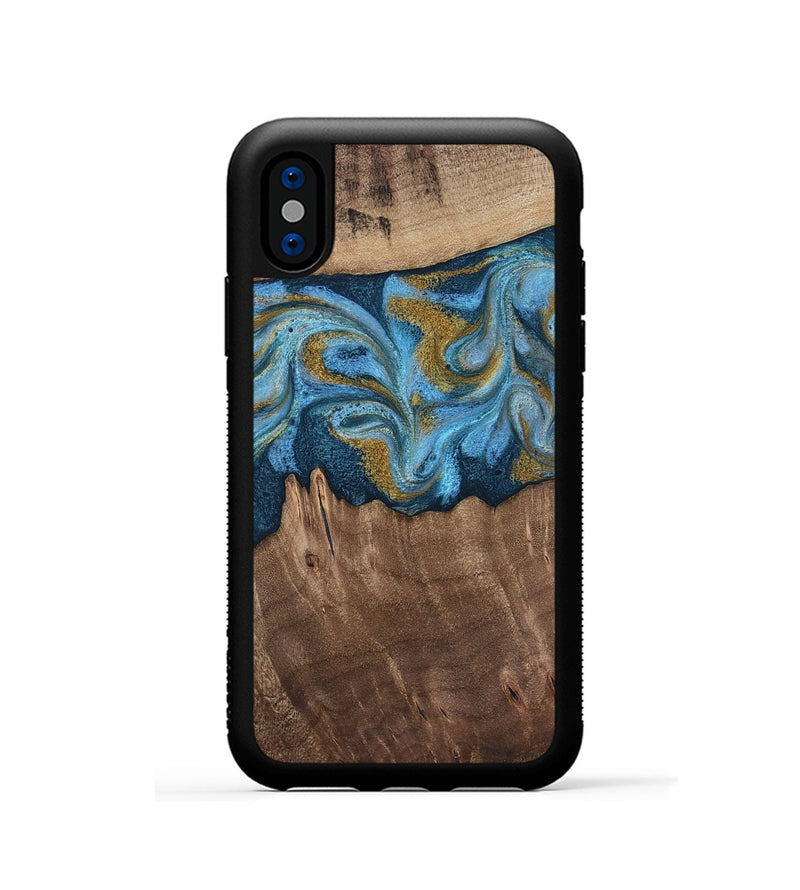 iPhone Xs Wood Phone Case - Alene (Teal & Gold, 812277)