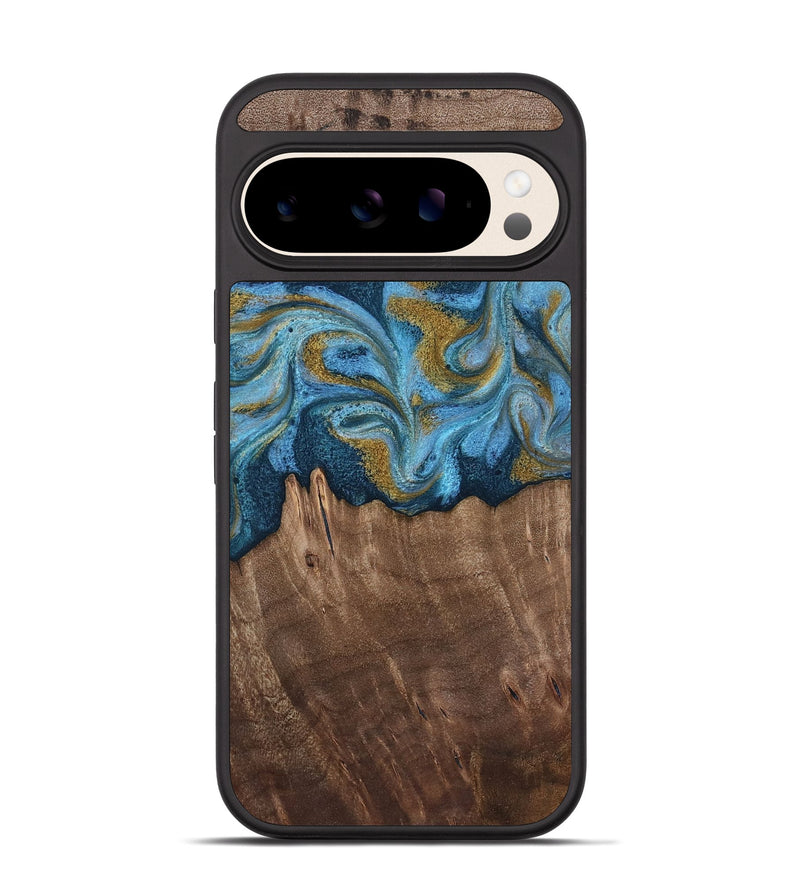 Pixel 10 Pro Wood Phone Case - Alene (Teal & Gold, 812277)