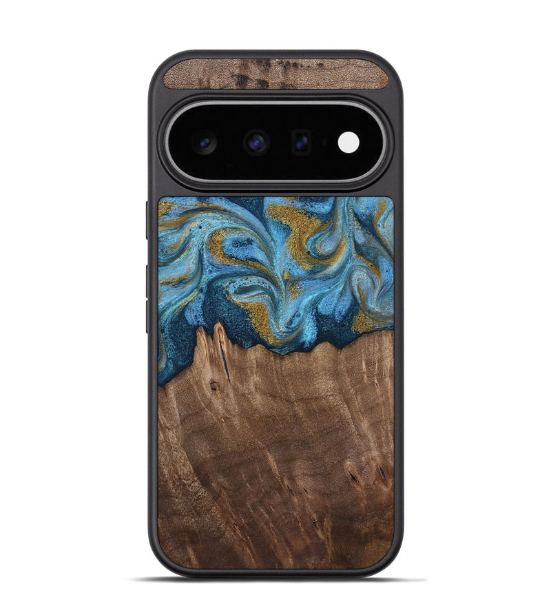 Pixel 11 Pro Wood Phone Case - Alene (Teal & Gold, 812277)