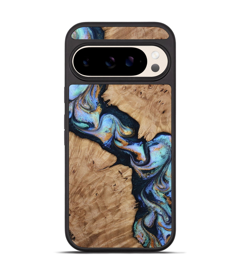 Pixel 10 Pro Wood Phone Case - Cole (Teal & Gold, 812279)