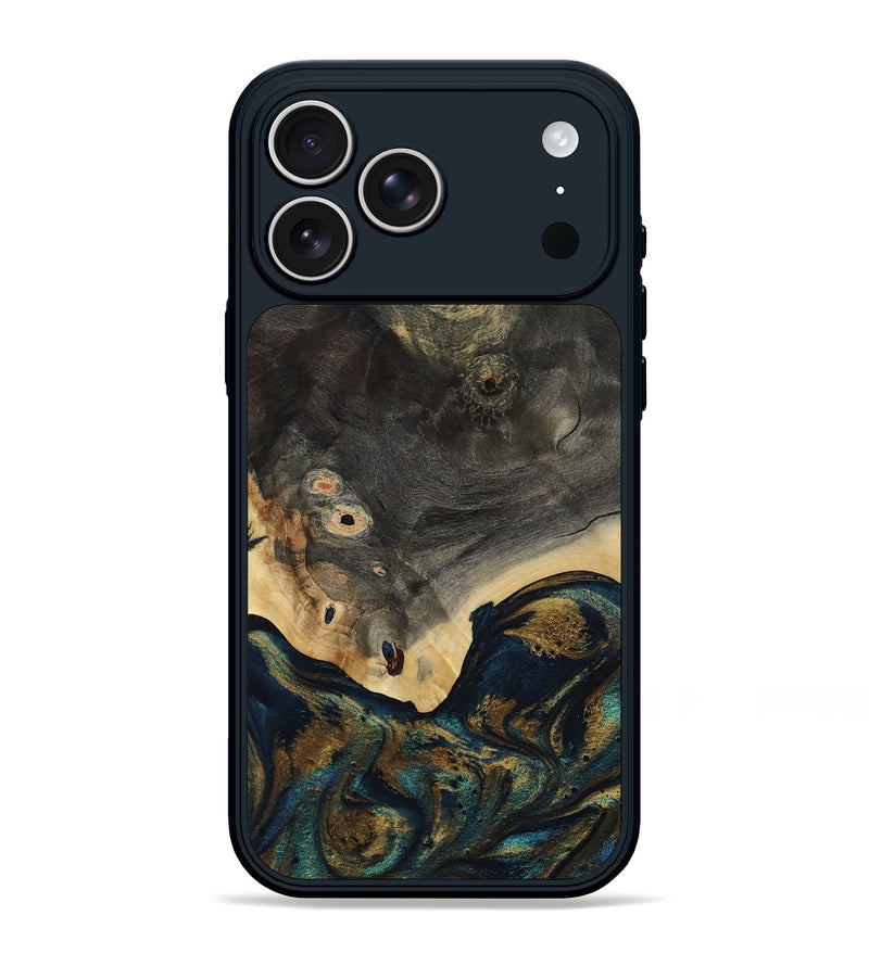 iPhone 17 Pro Max Wood Phone Case - Esther (Teal & Gold, 812280)