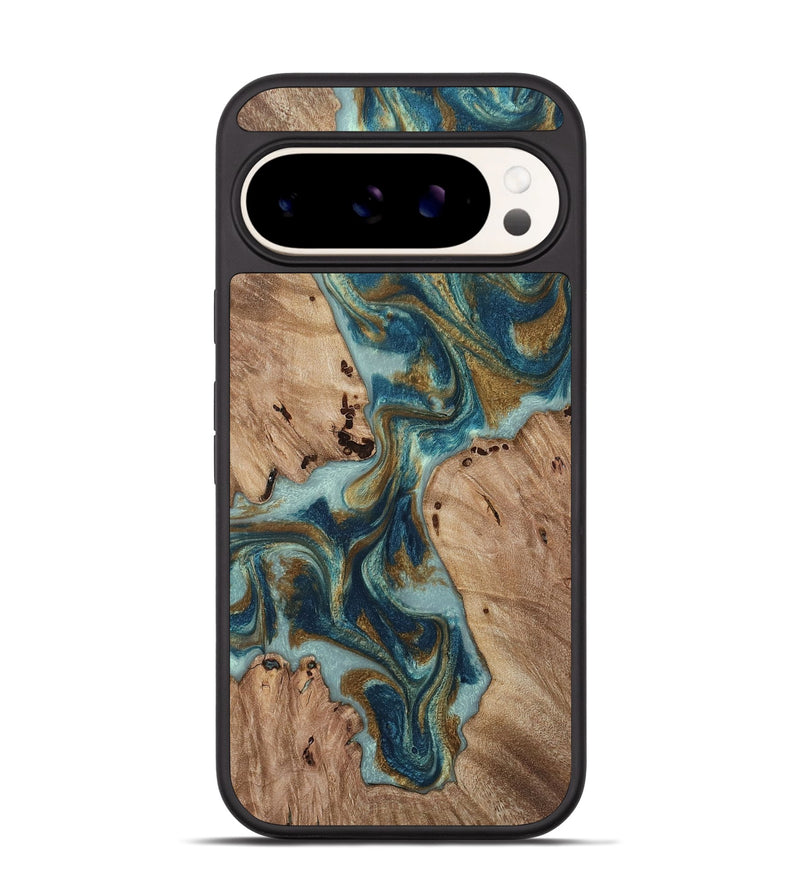 Pixel 9 Pro Wood Phone Case - Jacey (Teal & Gold, 812335)