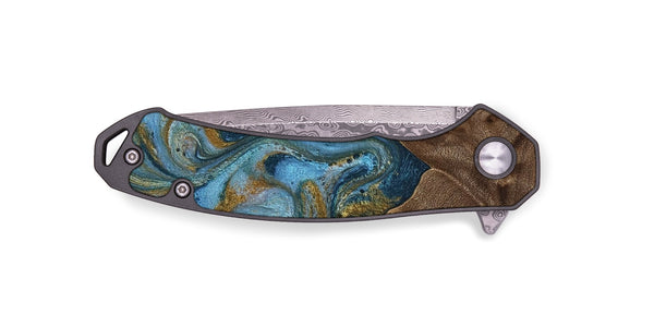 EDC Wood Pocket Knife - Jeffery (Teal & Gold, 812337)