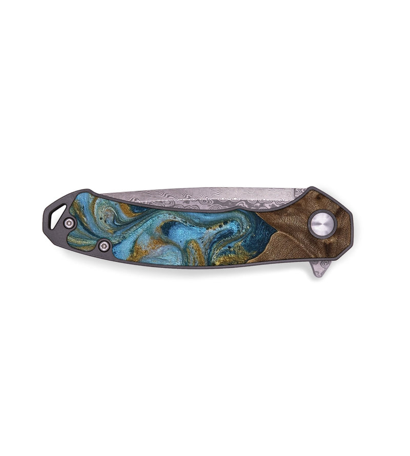 EDC Wood Pocket Knife - Jeffery (Teal & Gold, 812337)