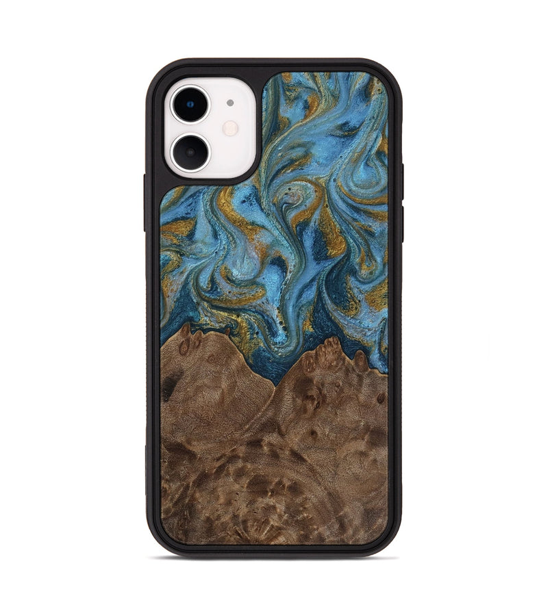 iPhone 11 Wood Phone Case - Jeffery (Teal & Gold, 812337)