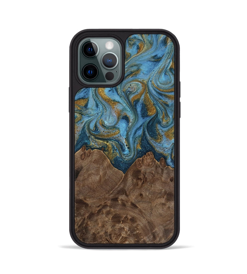 iPhone 12 Pro Wood Phone Case - Jeffery (Teal & Gold, 812337)