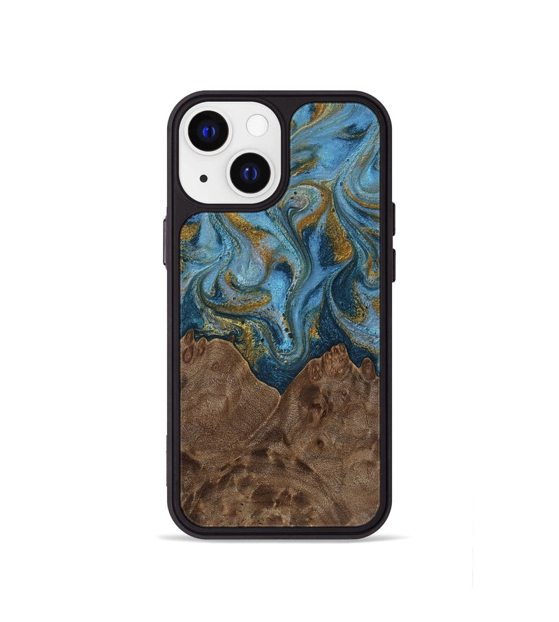 iPhone 13 mini Wood Phone Case - Jeffery (Teal & Gold, 812337)