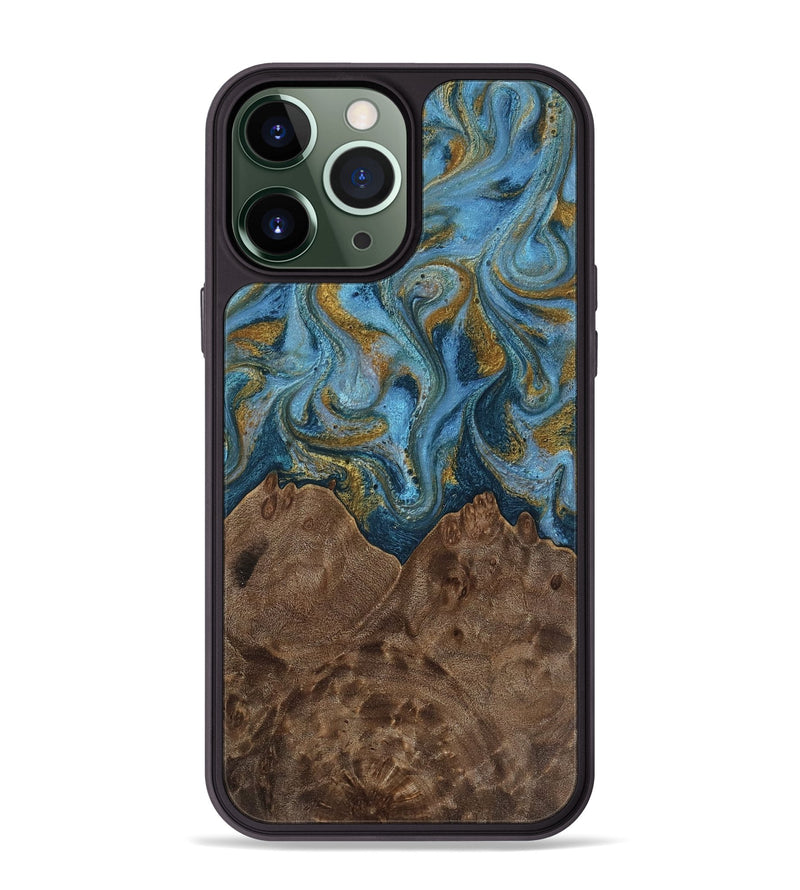 iPhone 13 Pro Max Wood Phone Case - Jeffery (Teal & Gold, 812337)