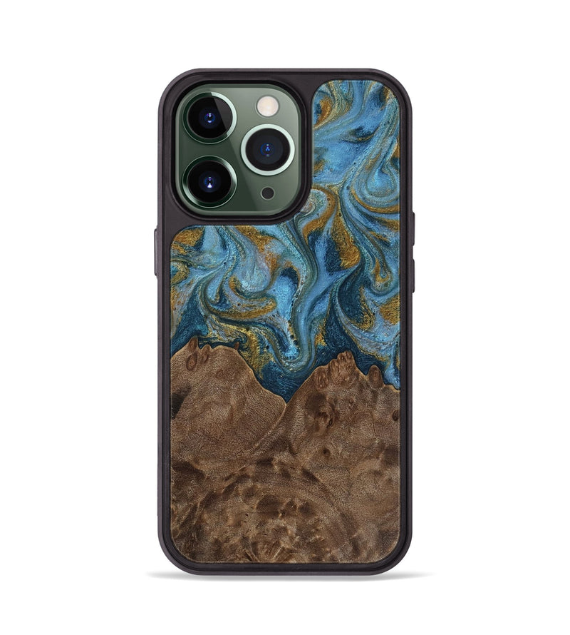 iPhone 13 Pro Wood Phone Case - Jeffery (Teal & Gold, 812337)