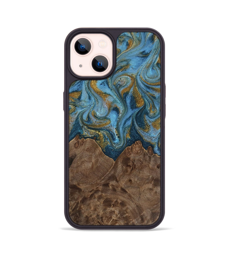 iPhone 14 Wood Phone Case - Jeffery (Teal & Gold, 812337)