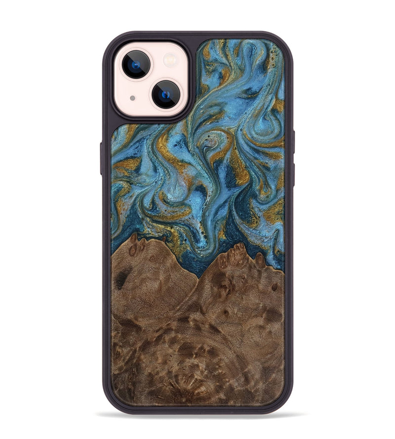 iPhone 14 Plus Wood Phone Case - Jeffery (Teal & Gold, 812337)