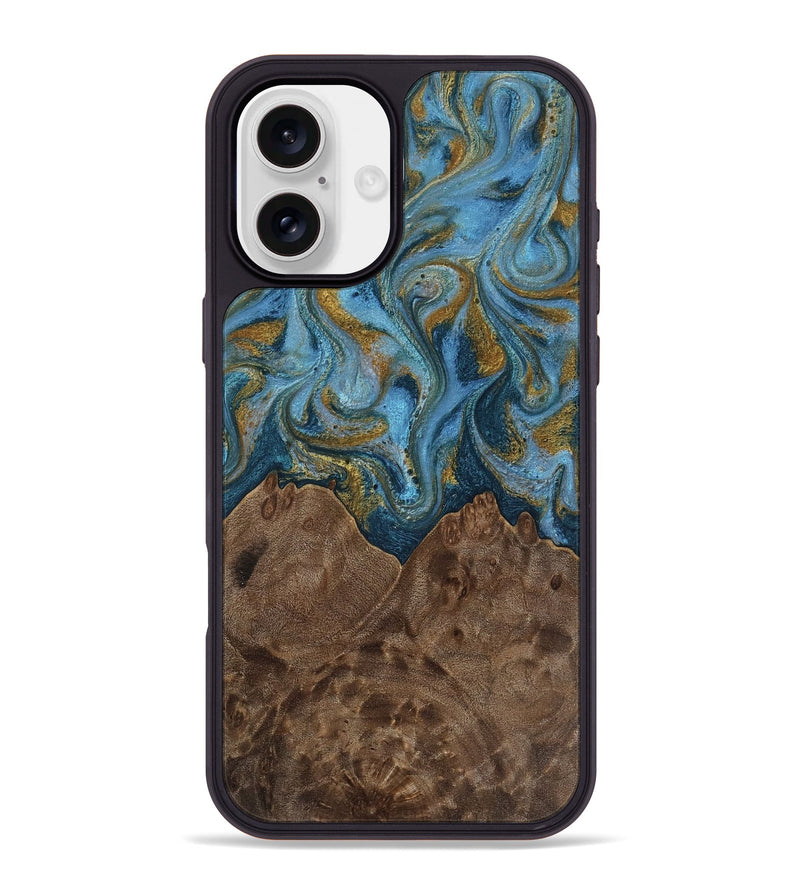 iPhone 16 Plus Wood Phone Case - Jeffery (Teal & Gold, 812337)