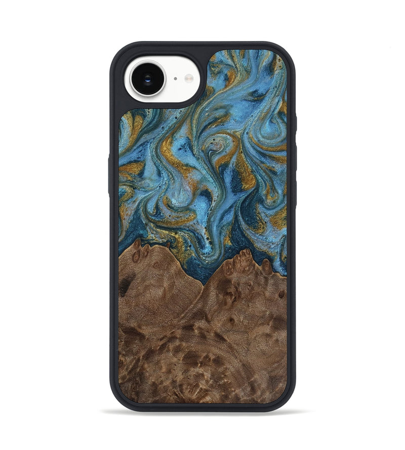 iPhone 16e Wood Phone Case - Jeffery (Teal & Gold, 812337)