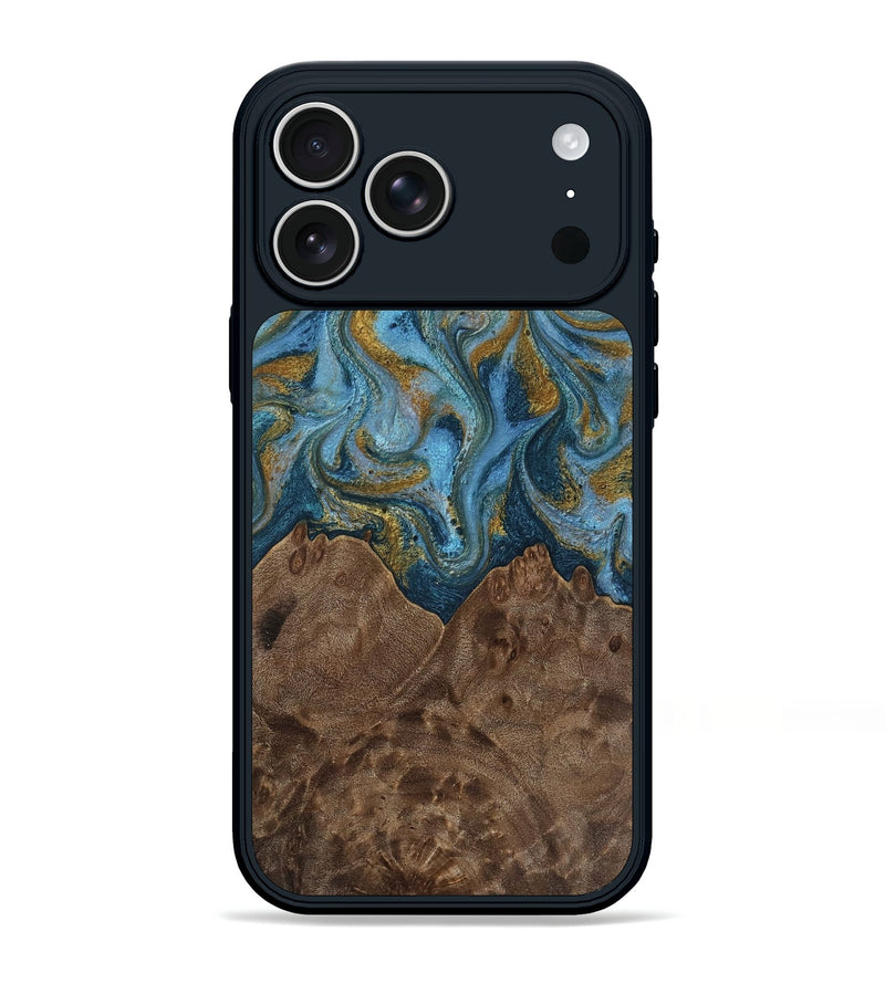iPhone 17 Pro Max Wood Phone Case - Jeffery (Teal & Gold, 812337)