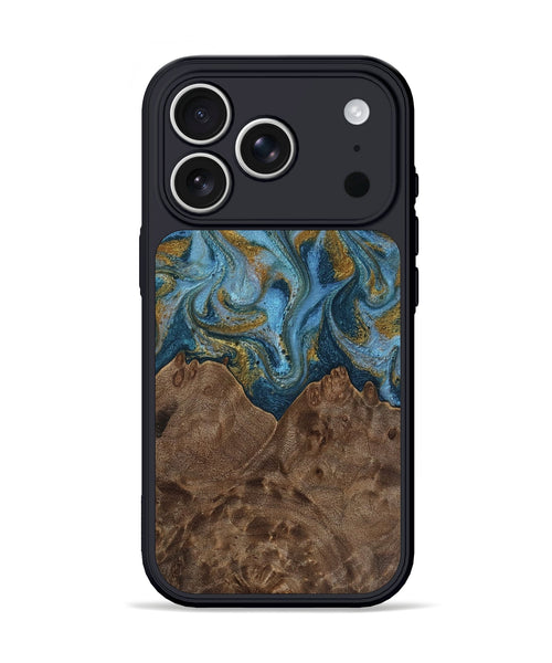 iPhone 17 Pro Wood Phone Case - Jeffery (Teal & Gold, 812337)
