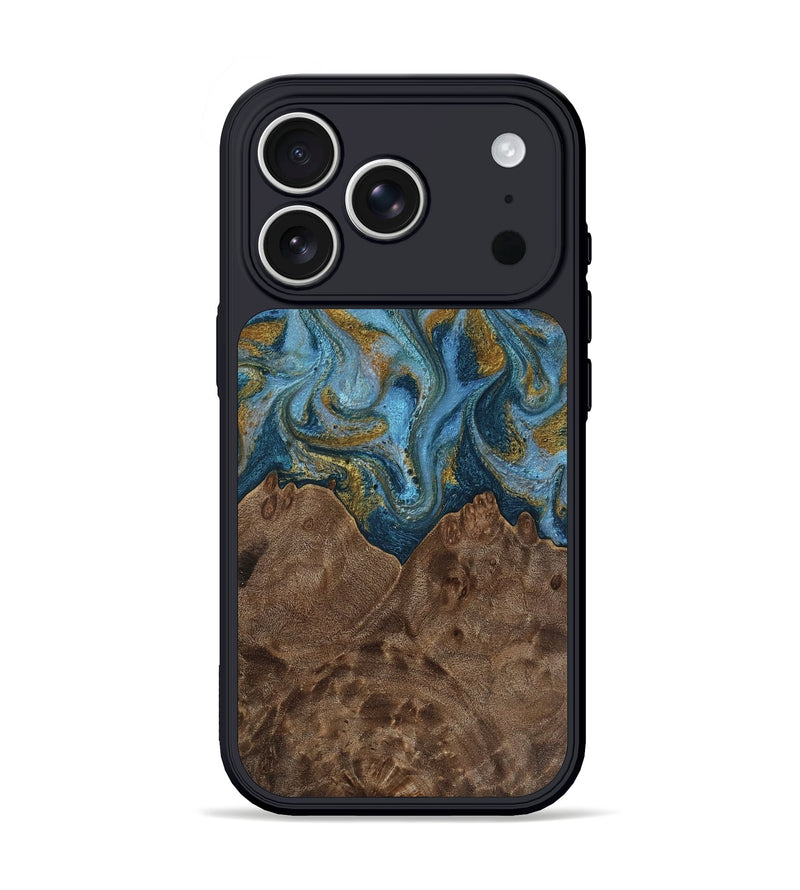iPhone 17 Pro Wood Phone Case - Jeffery (Teal & Gold, 812337)