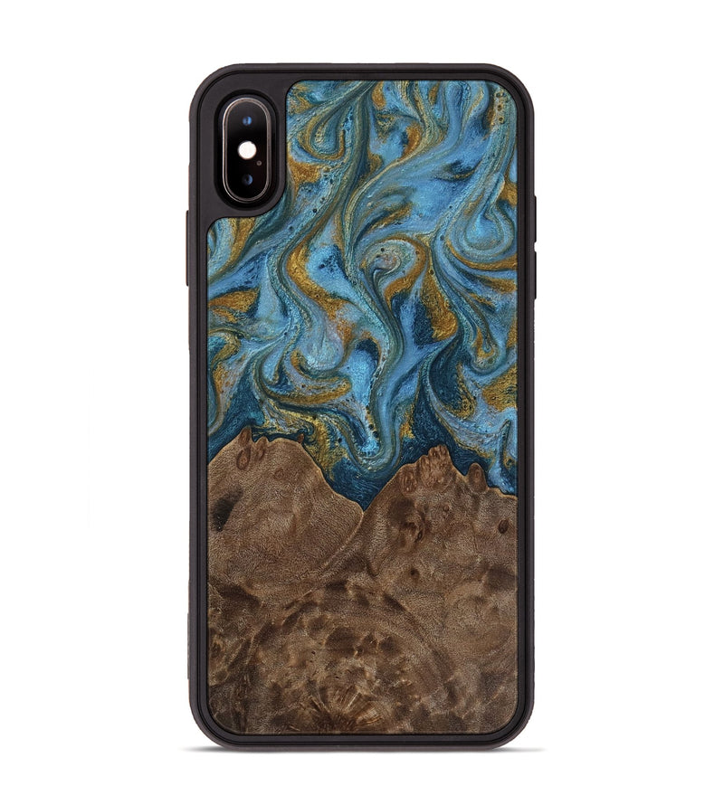 iPhone Xs Max Wood Phone Case - Jeffery (Teal & Gold, 812337)