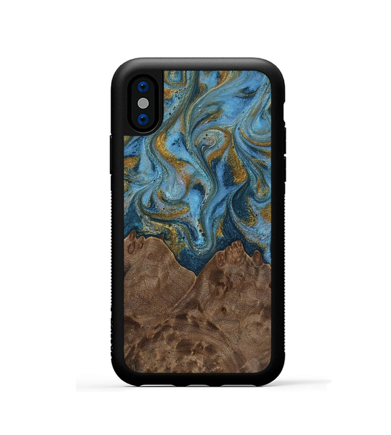 iPhone Xs Wood Phone Case - Jeffery (Teal & Gold, 812337)