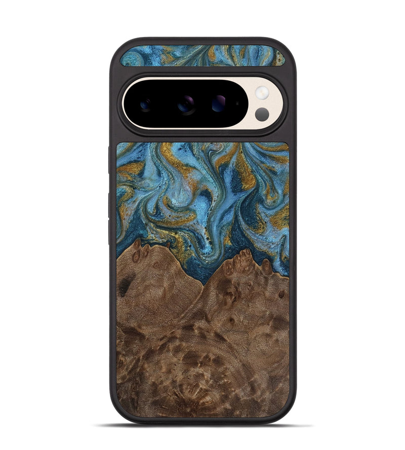 Pixel 10 Pro Wood Phone Case - Jeffery (Teal & Gold, 812337)