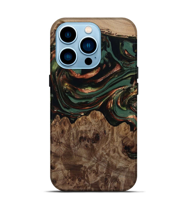 iPhone 14 Pro Wood Live Edge Phone Case - Tawanda (Green, 812420)