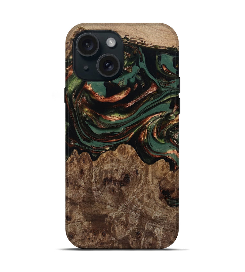 iPhone 15 Wood Live Edge Phone Case - Tawanda (Green, 812420)