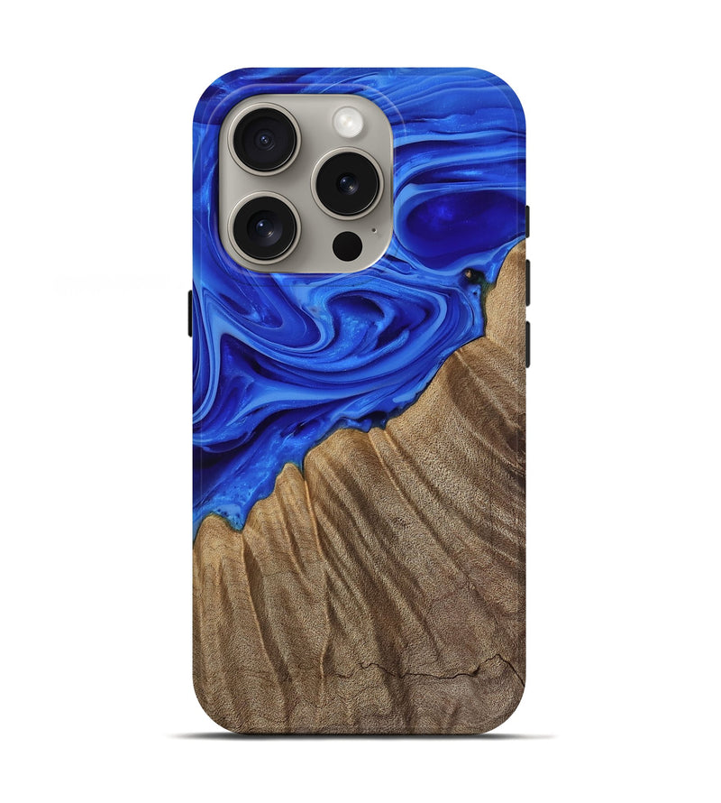 iPhone 16 Pro Wood Live Edge Phone Case - Eithan (Blue, 812422)