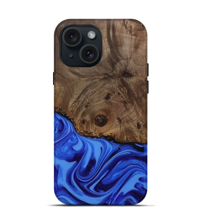 iPhone 15 Wood Live Edge Phone Case - Johan (Blue, 812424)