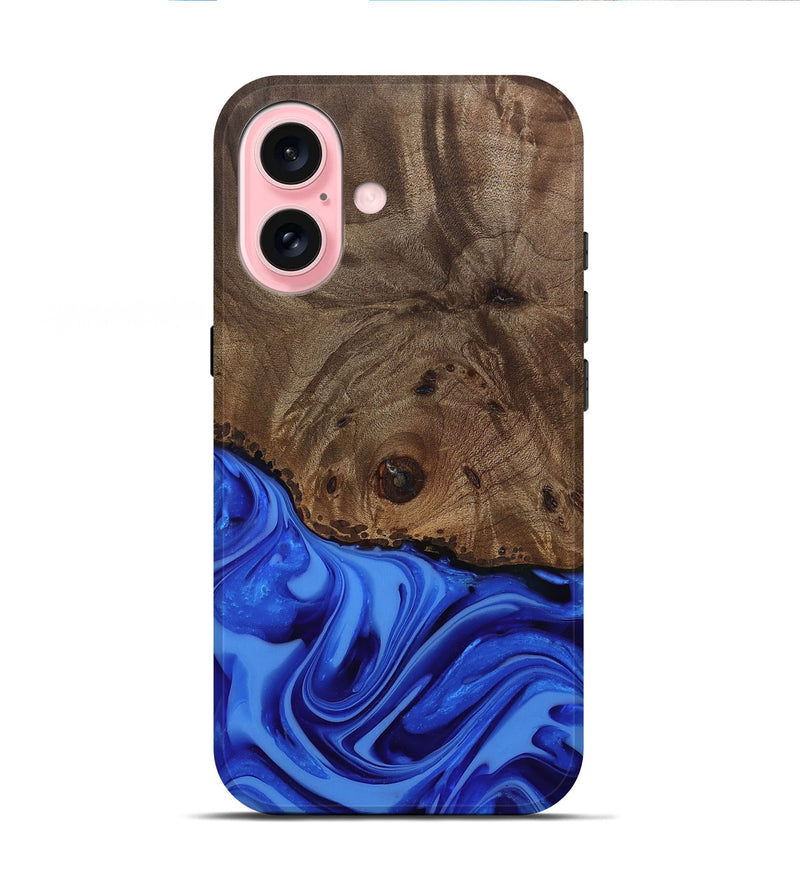 iPhone 16 Wood Live Edge Phone Case - Johan (Blue, 812424)