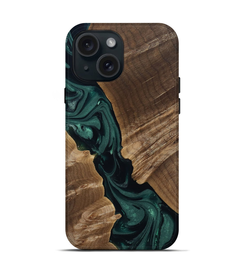 iPhone 15 Wood Live Edge Phone Case - Leota (Green, 812426)