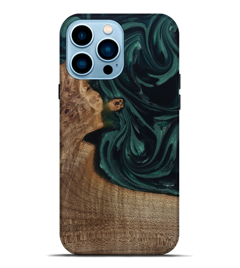 iPhone 14 Pro Max Wood Live Edge Phone Case - Tierra (Green, 812428)