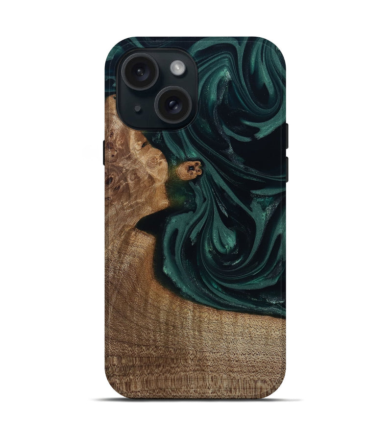 iPhone 15 Wood Live Edge Phone Case - Tierra (Green, 812428)