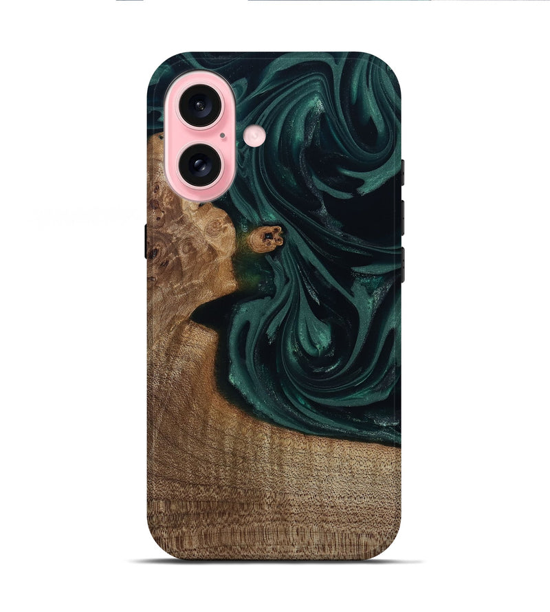 iPhone 16 Wood Live Edge Phone Case - Tierra (Green, 812428)