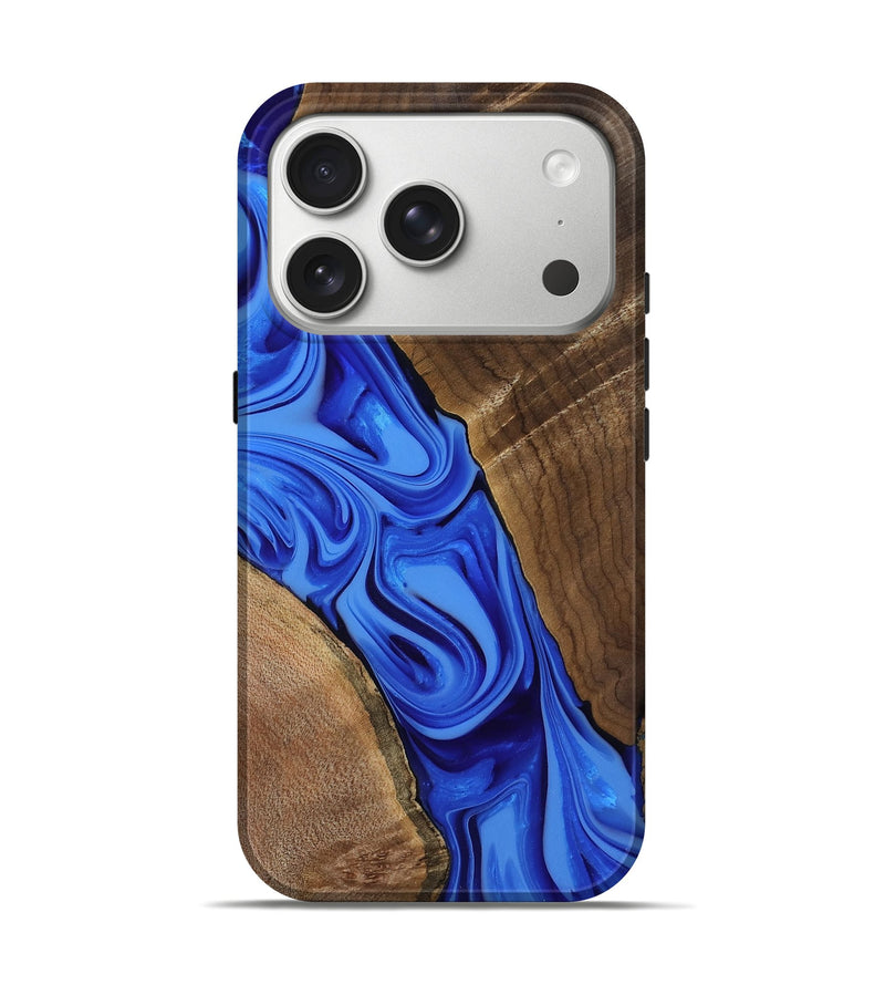 iPhone 17 Pro Wood Live Edge Phone Case - Harlow (Blue, 812440)