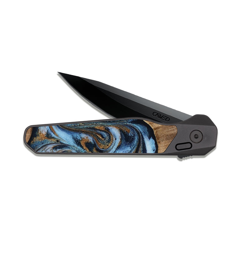 EDC Dark Slate Wood Pocket Knife - Kasey (Teal & Gold, 812448)
