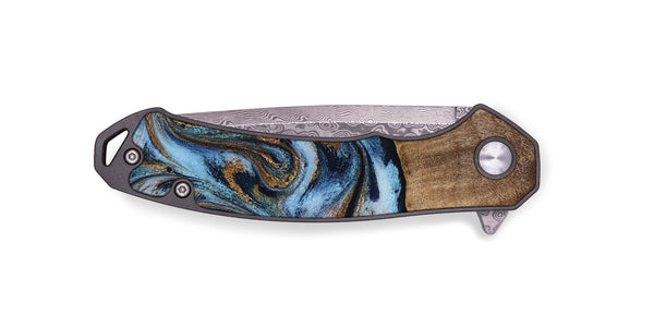 EDC Wood Pocket Knife - Kasey (Teal & Gold, 812448)