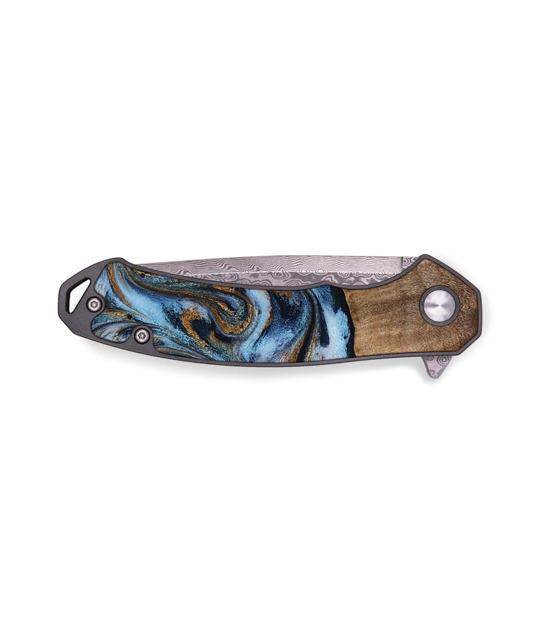 EDC Wood Pocket Knife - Kasey (Teal & Gold, 812448)
