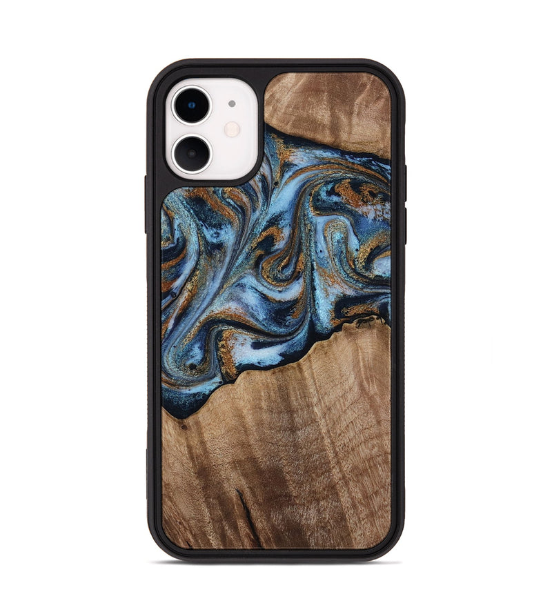 iPhone 11 Wood Phone Case - Kasey (Teal & Gold, 812448)