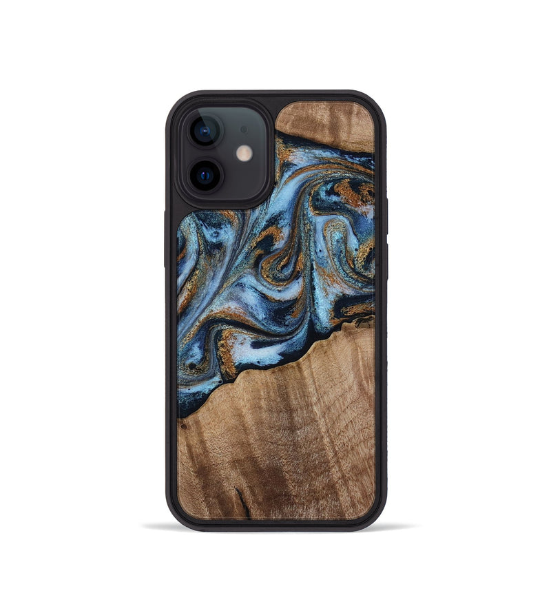 iPhone 12 mini Wood Phone Case - Kasey (Teal & Gold, 812448)