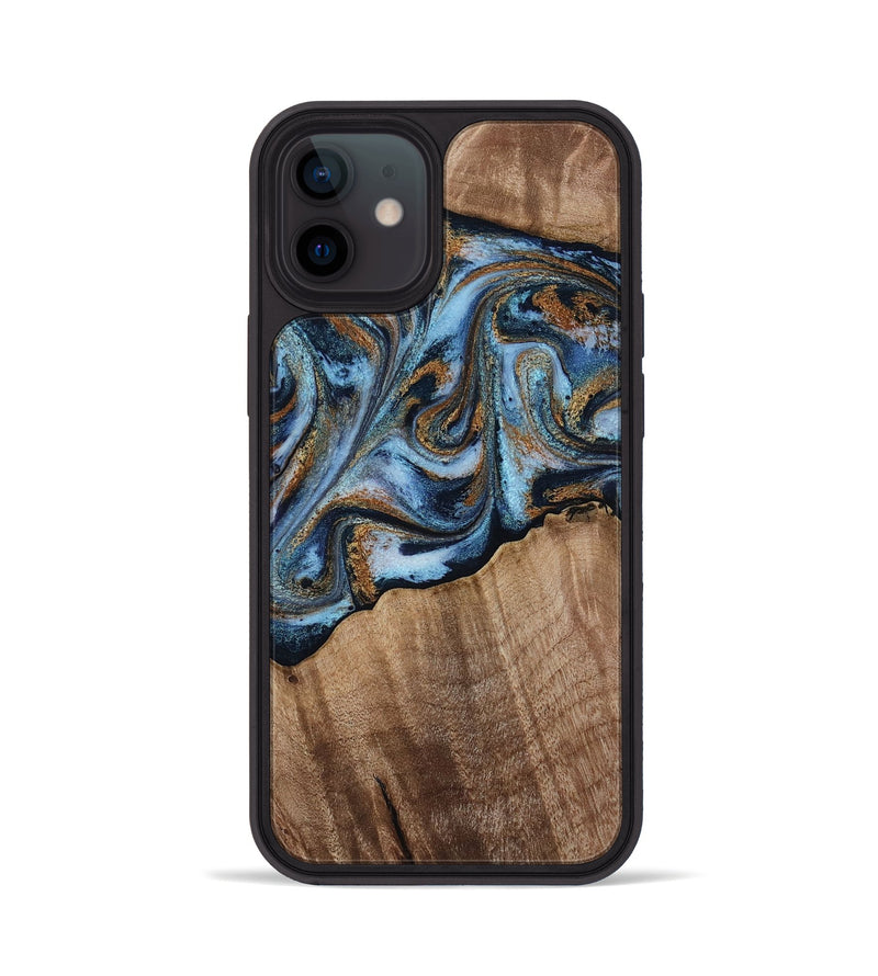 iPhone 12 Wood Phone Case - Kasey (Teal & Gold, 812448)