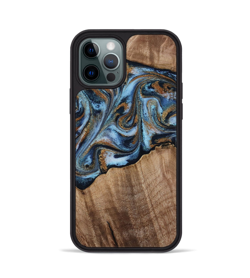 iPhone 12 Pro Wood Phone Case - Kasey (Teal & Gold, 812448)