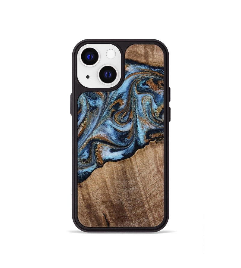 iPhone 13 mini Wood Phone Case - Kasey (Teal & Gold, 812448)