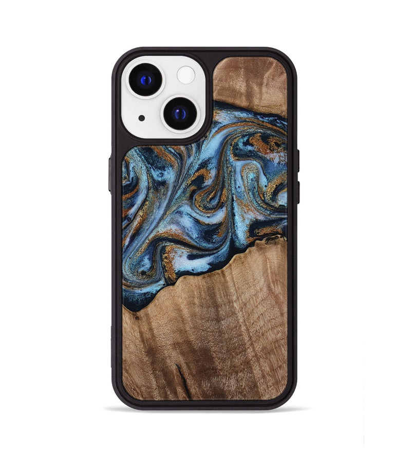 iPhone 13 Wood Phone Case - Kasey (Teal & Gold, 812448)