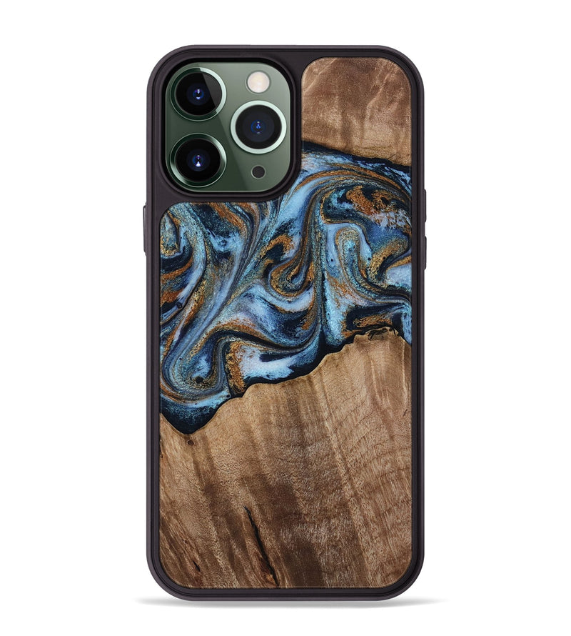 iPhone 13 Pro Max Wood Phone Case - Kasey (Teal & Gold, 812448)