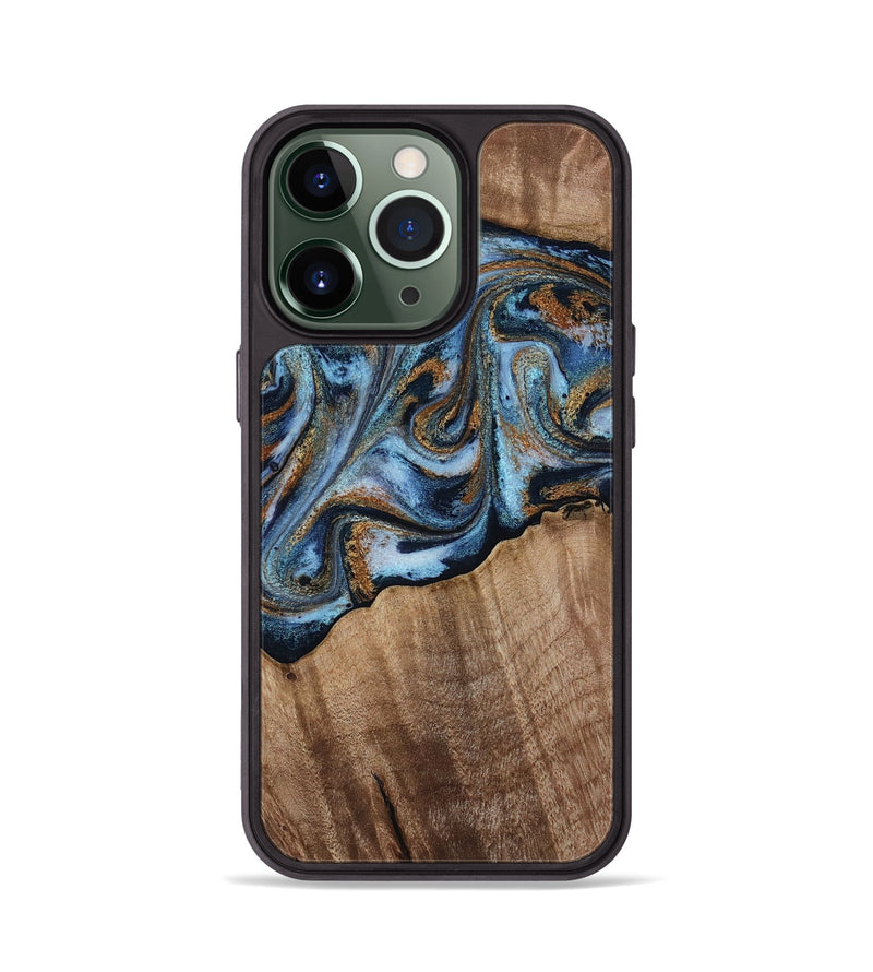 iPhone 13 Pro Wood Phone Case - Kasey (Teal & Gold, 812448)
